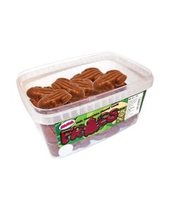 A wholesale tub of Milk chocolate flavour sweets shaped like frogs