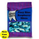 A full case of wholesale bagged sweets, Fizzy Blue Raspberry Slices prepacked sweets bags